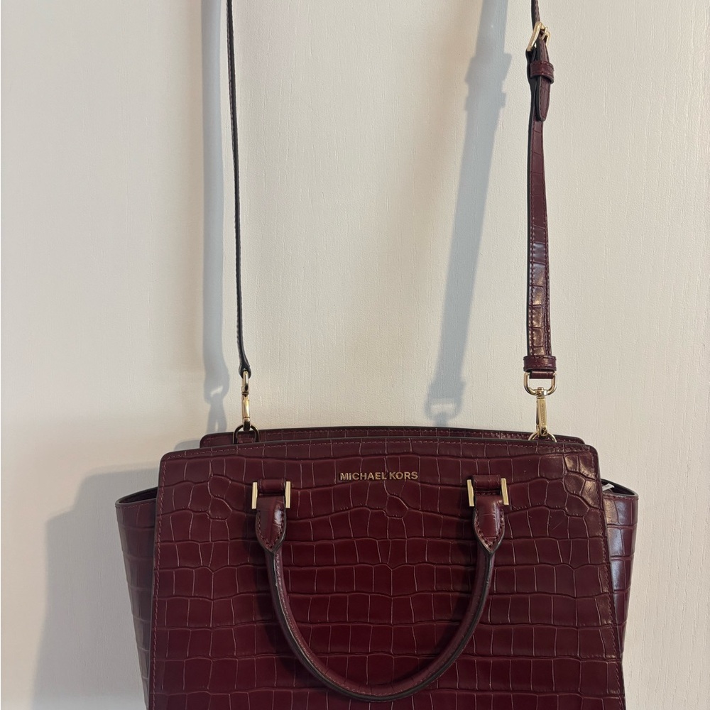 Michael Kors Selma Burgundy Crocodile-Embossed Leather Bag - RARE Merlot NWT